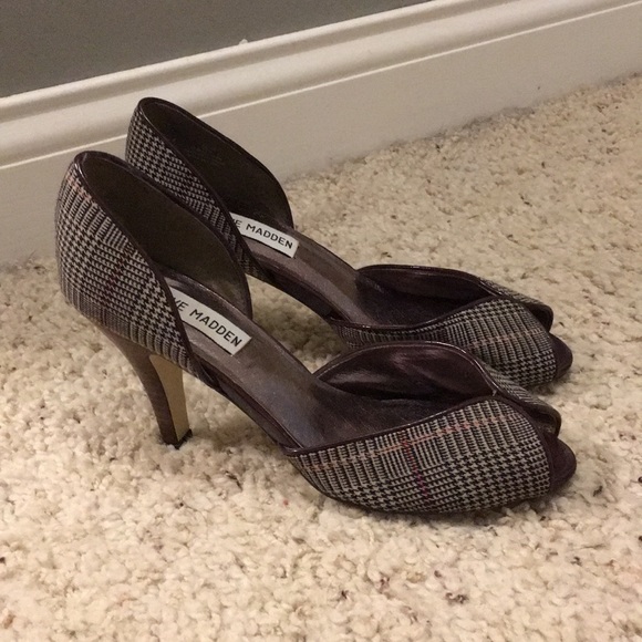 Steve Madden Plaid Peep Toe Heels - Picture 1 of 7
